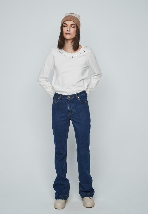 Camiseta pedrería cuello BLANCO