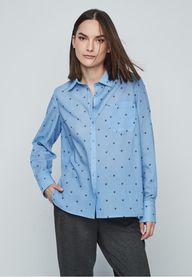 Blusa flor de lis AZUL CELESTE