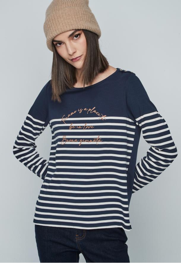 Camiseta raya texto AZUL MARINO