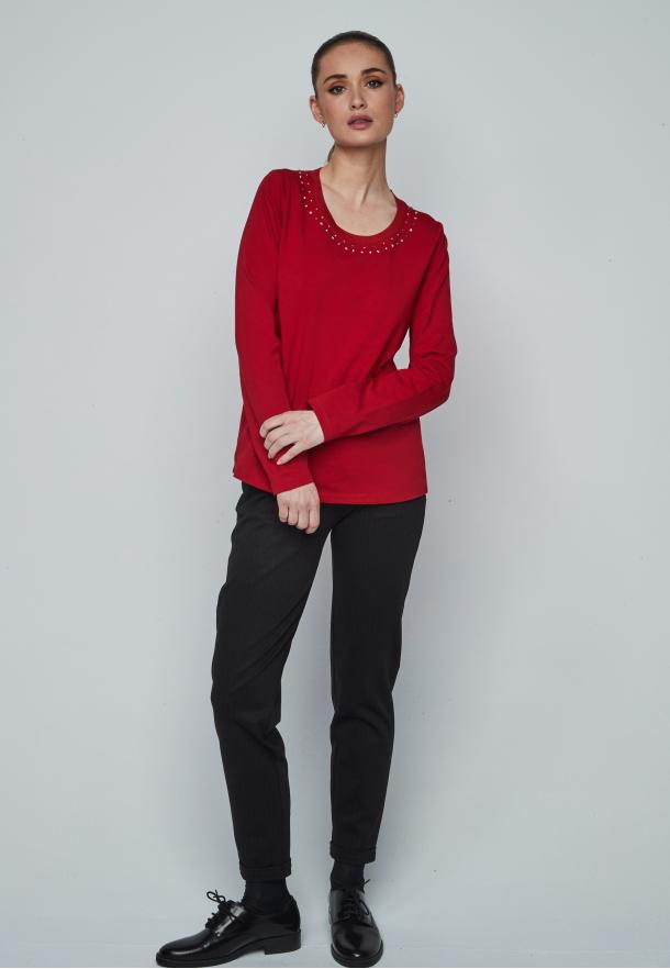 Camiseta pedrería cuello ROJO