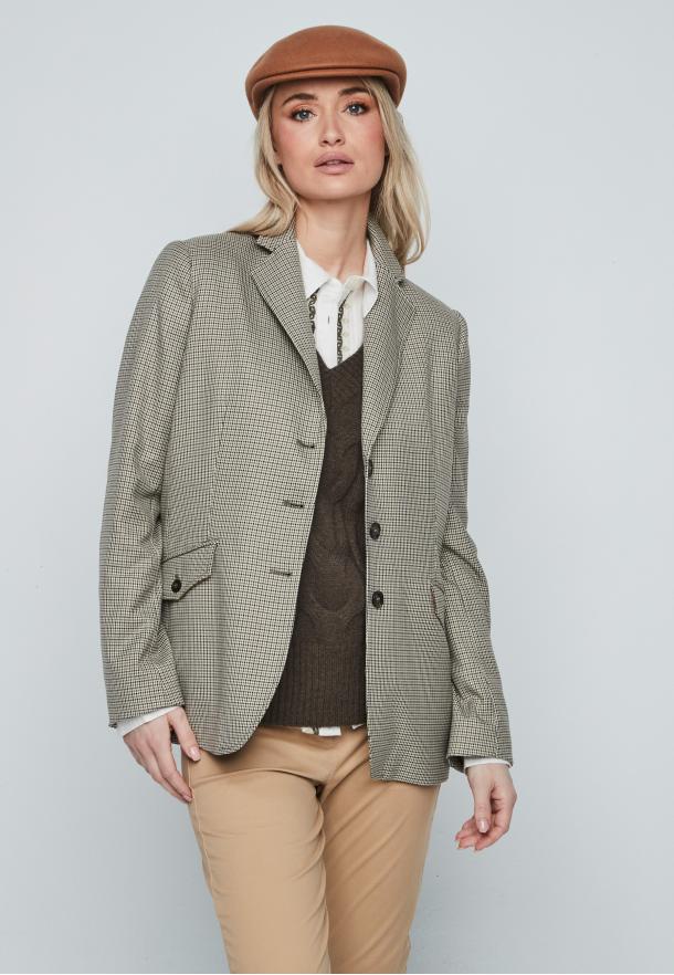 Blazer coderas micropata de gallo.Traje KAKI