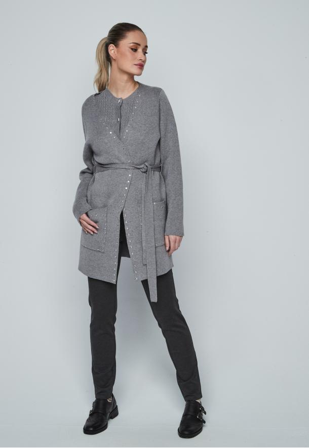 Abrigo tachas cinturón GRIS