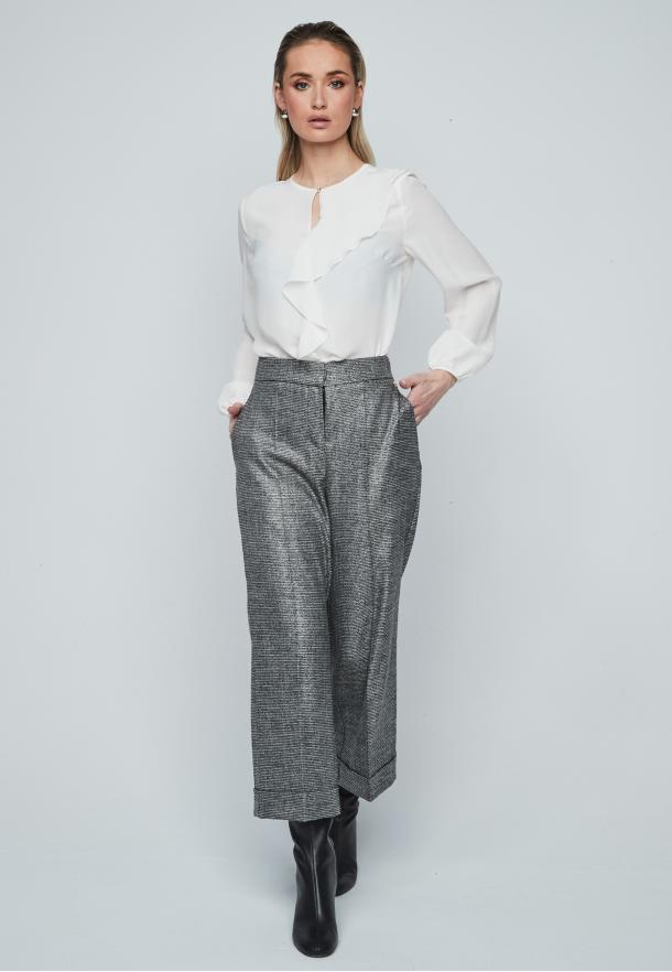 Pant. culotte micro cuadro lurex.Traje NEGRO