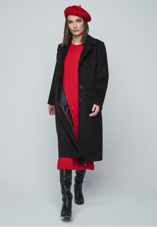 Abrigo largo bolsillos plastrón NEGRO