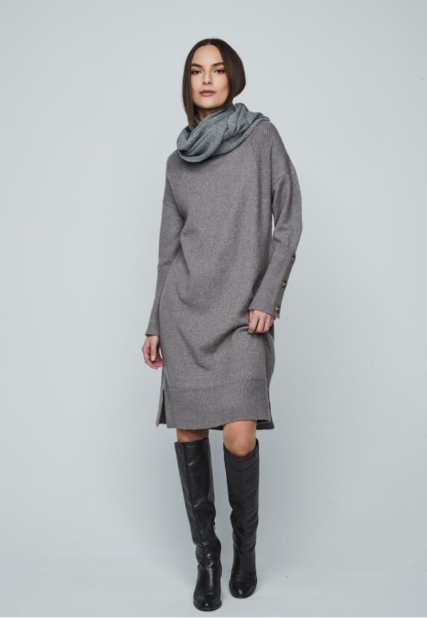 Vestido punto cuello chimenea GRIS