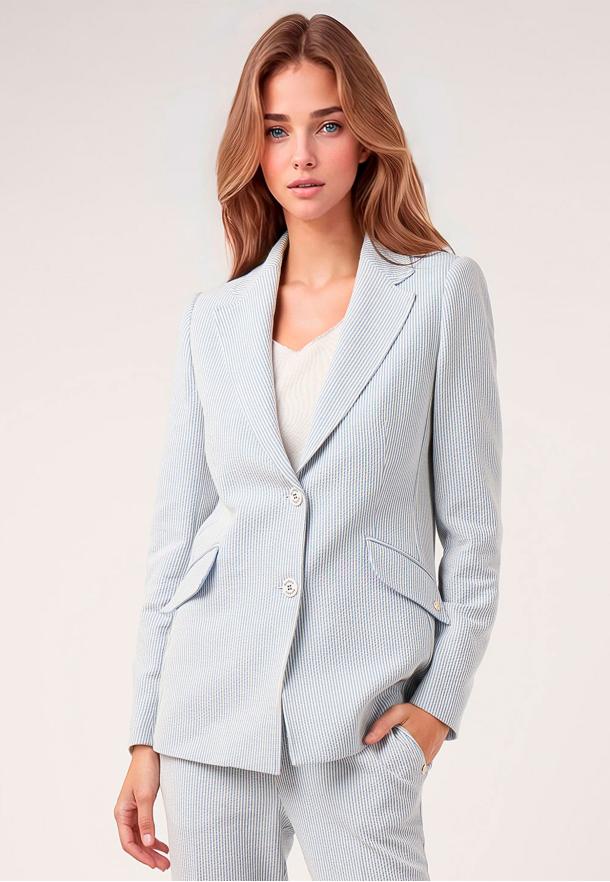 Blazer rayas seersucker. Traje AZUL