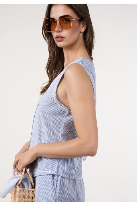 Chaleco raya con bordado AZUL