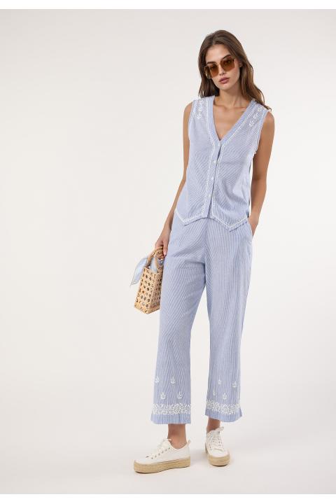 Chaleco raya con bordado AZUL