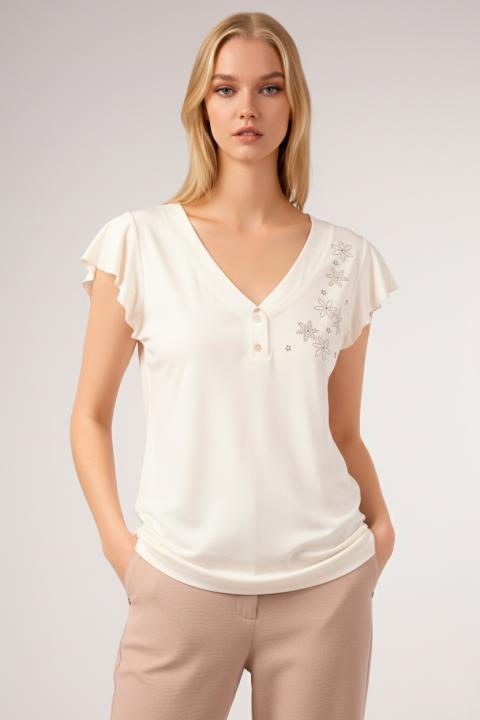 Camiseta botones volante CRUDO