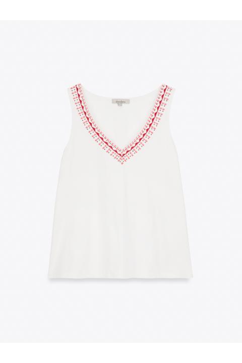 Camiseta bordado escote BLANCO