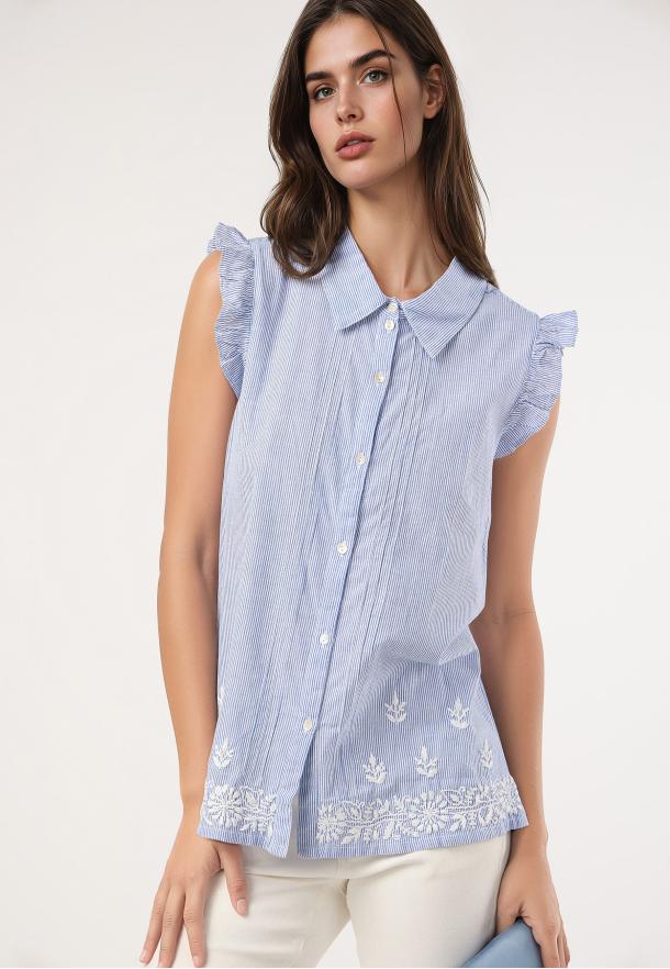Blusa raya con bordado AZUL