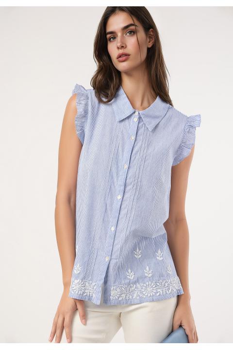 Blusa raya con bordado AZUL