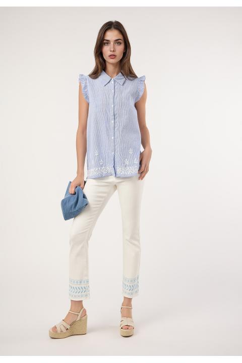 Blusa raya con bordado AZUL