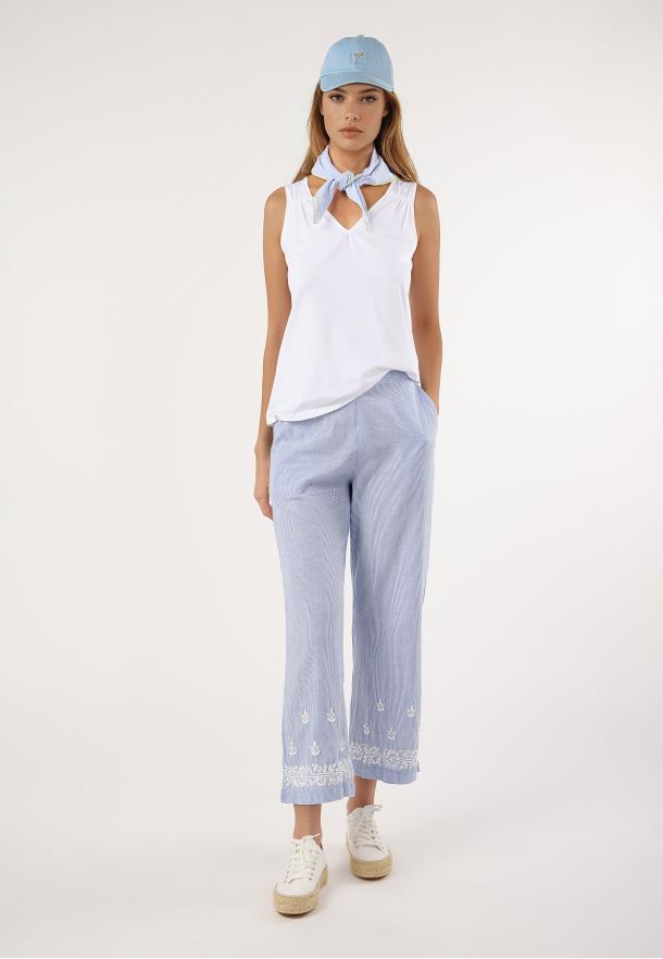 Pantalón raya con bordado AZUL