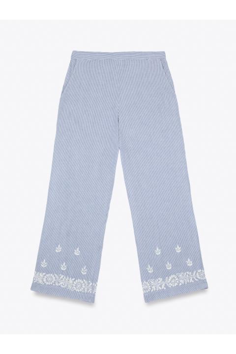 Pantalón raya con bordado AZUL