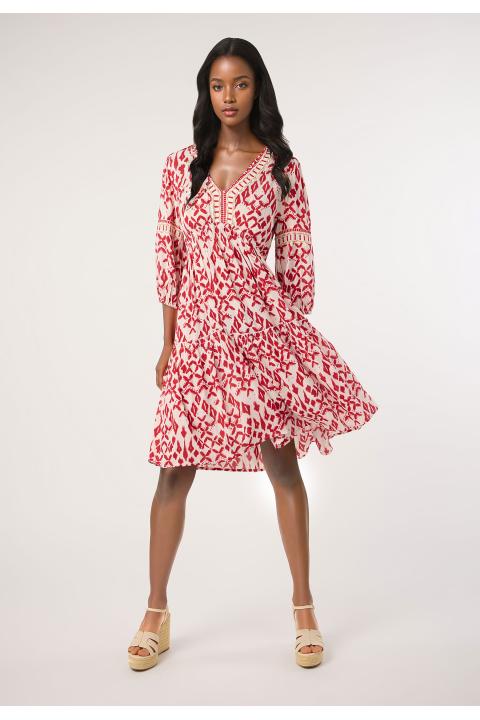 Vestido estampado bordados ROJO