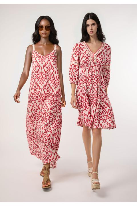 Vestido estampado bordados ROJO
