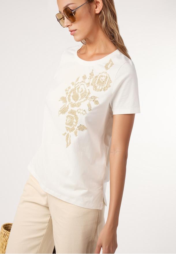 Camiseta bordado flores BLANCO