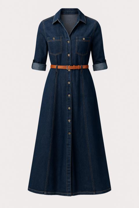 Vestido denim camisero AZUL