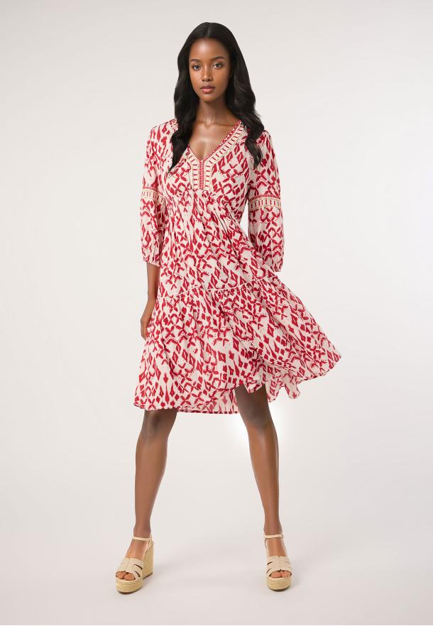 Vestido estampado bordados ROJO