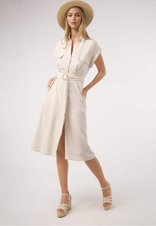 Vestido camisero rayas BEIGE