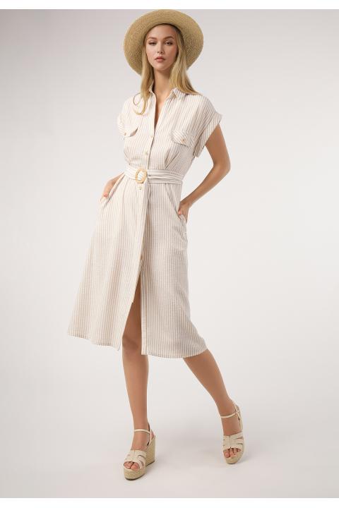 Vestido camisero rayas BEIGE