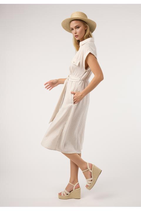 Vestido camisero rayas BEIGE