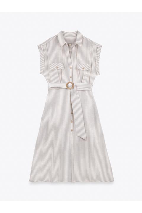 Vestido camisero rayas BEIGE