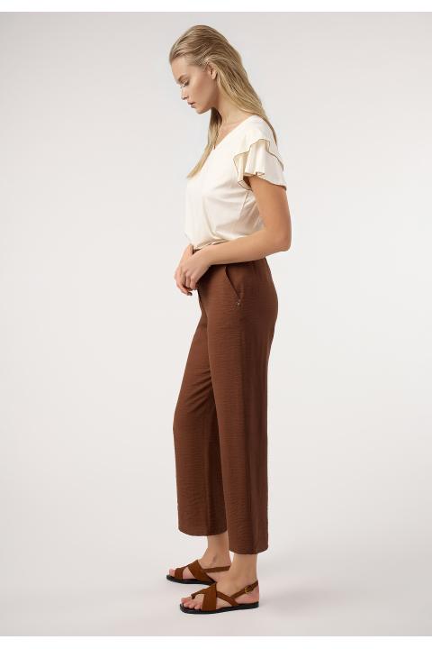 Pantalón culotte pespuntes MARRON