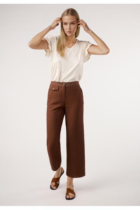 Pantalón culotte pespuntes MARRON