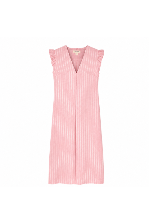 Vestido rayas bicolor pliegue escote ROSA