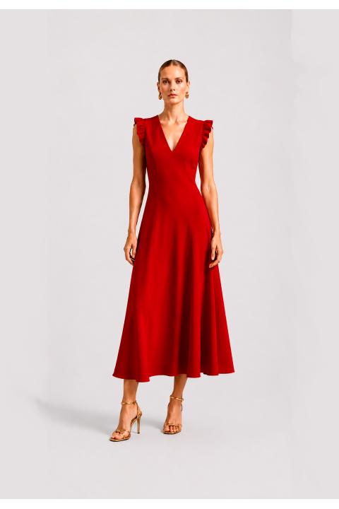 Vestido pliegue liso ROJO