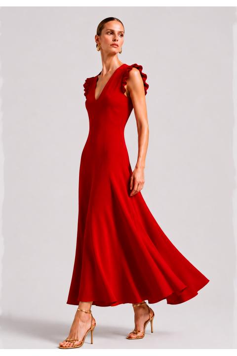 Vestido pliegue liso ROJO