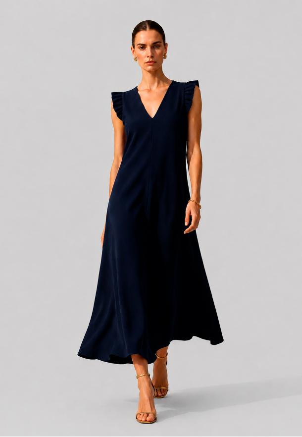 Vestido pliegue liso AZUL MARINO
