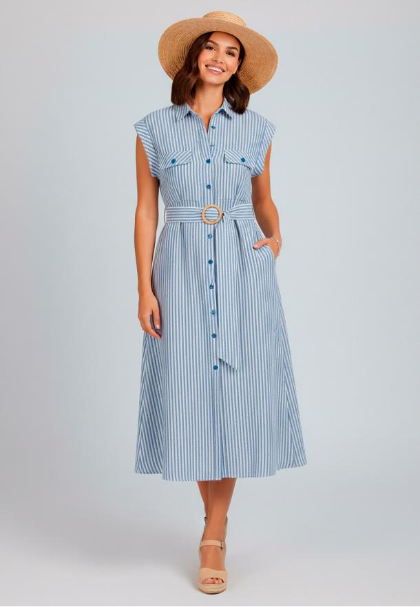 Vestido camisero rayas AZUL MARINO