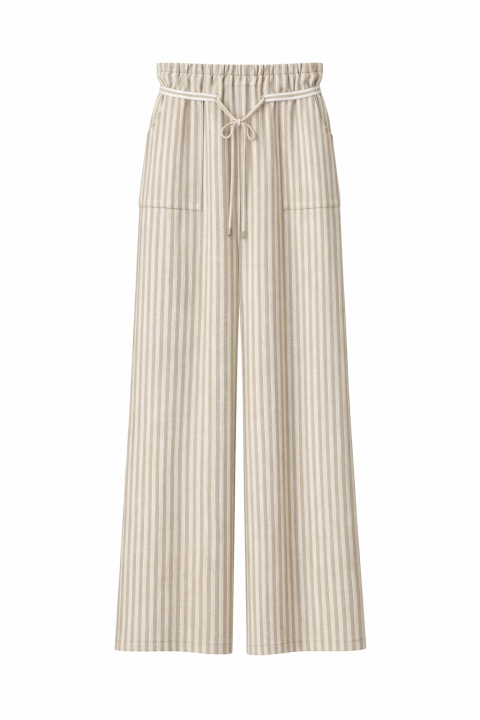 Pantalón cargo rayas finas largo fluido BEIGE