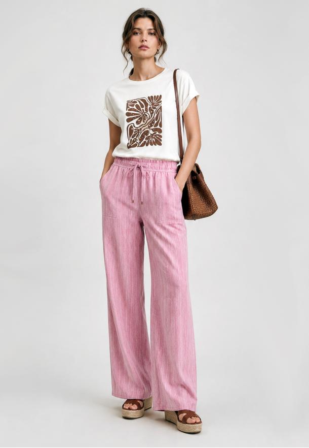 Pantalón cargo rayas bicolor largo ROSA