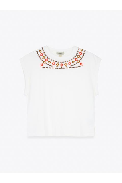 Camiseta bordados étnicos CRUDO