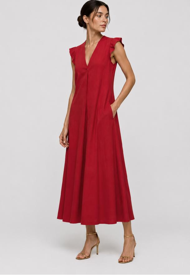 Vestido pliegue liso ROJO