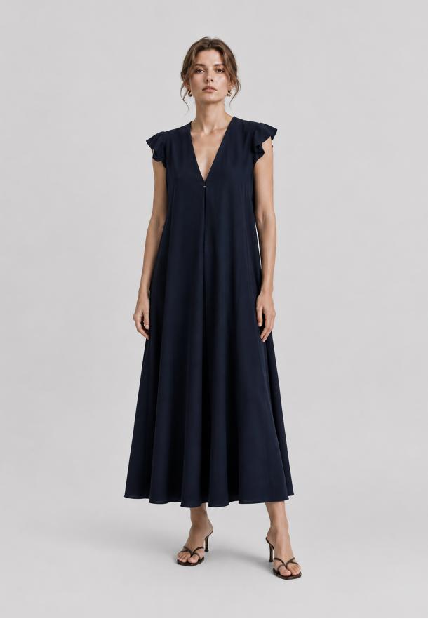 Vestido pliegue liso AZUL MARINO