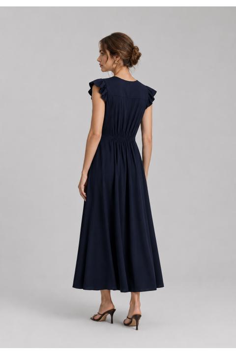 Vestido pliegue liso AZUL MARINO