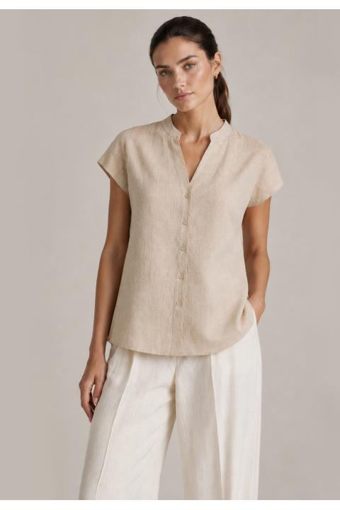 Camisa lisa tipo lino BEIGE