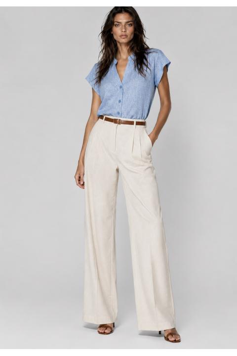Camisa lisa tipo lino AZUL