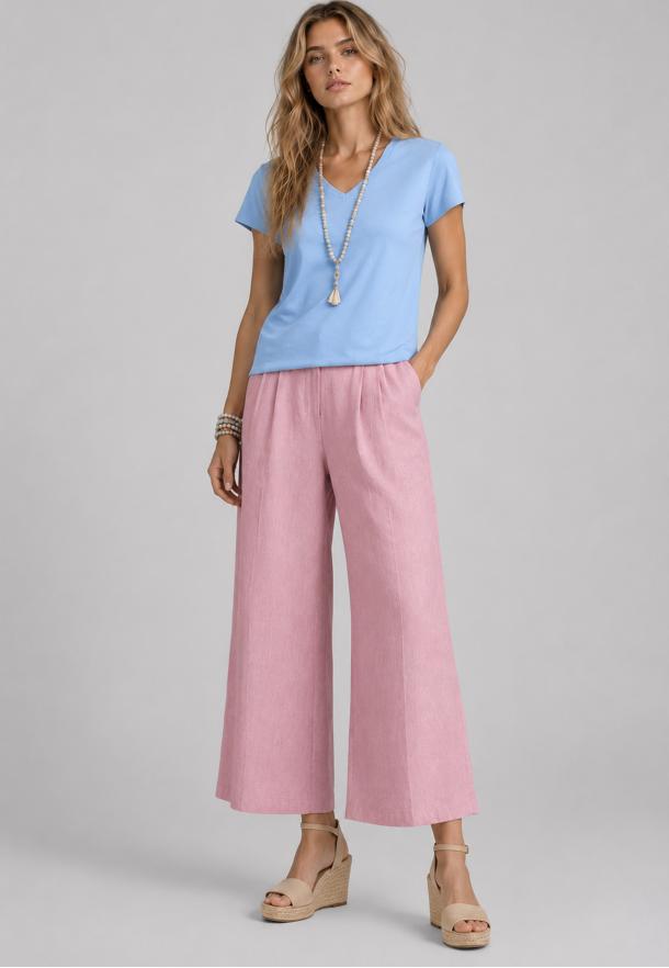 Pantalón culotte tipo lino ROSA
