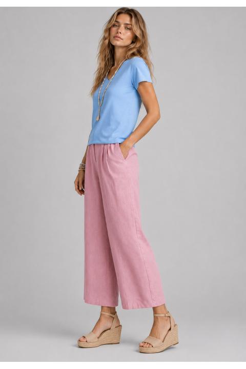 Pantalón culotte tipo lino ROSA