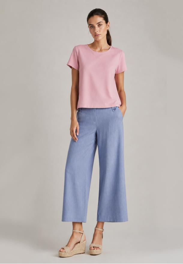 Pantalón culotte tipo lino AZUL