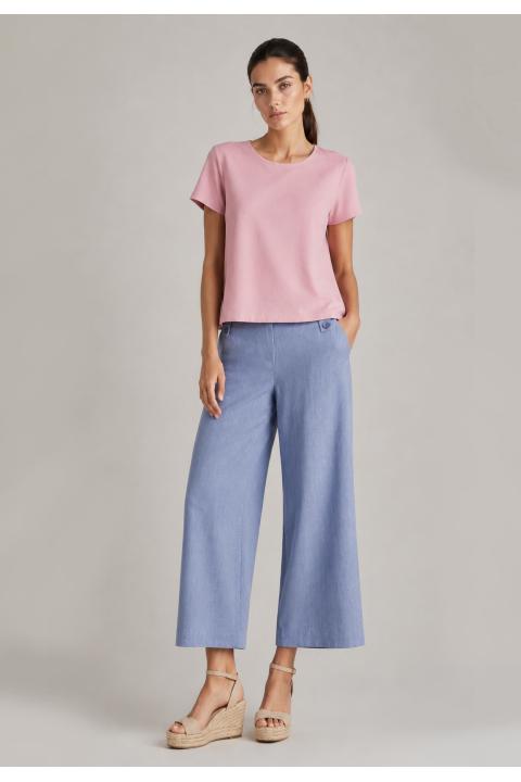 Pantalón culotte tipo lino AZUL