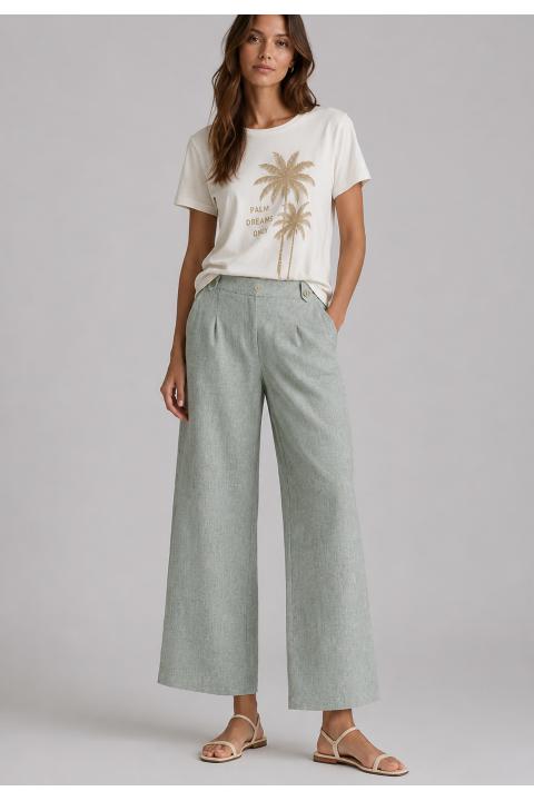 Pantalón culotte tipo lino VERDE