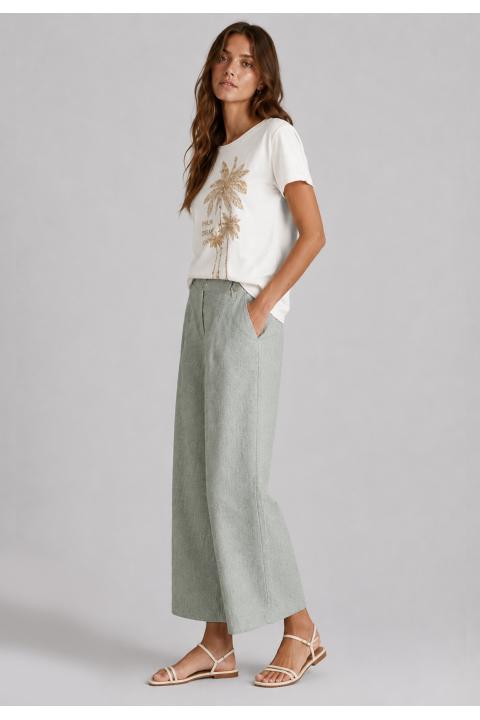 Pantalón culotte tipo lino VERDE
