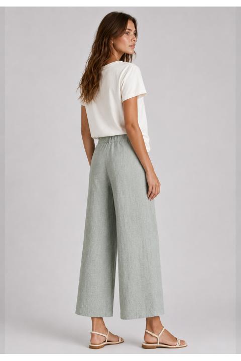 Pantalón culotte tipo lino VERDE